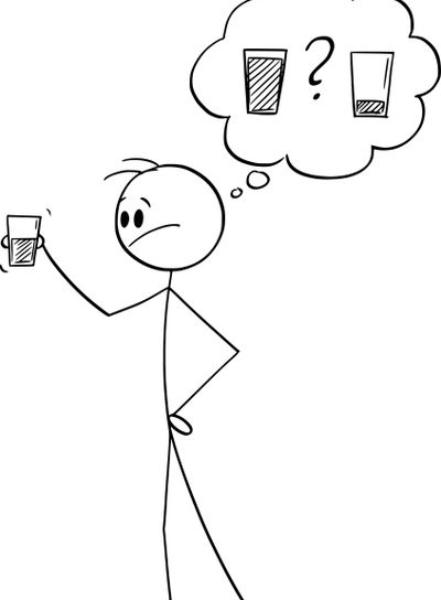 Is the Glass Half Full or Half Empty , Vector Cartoon...