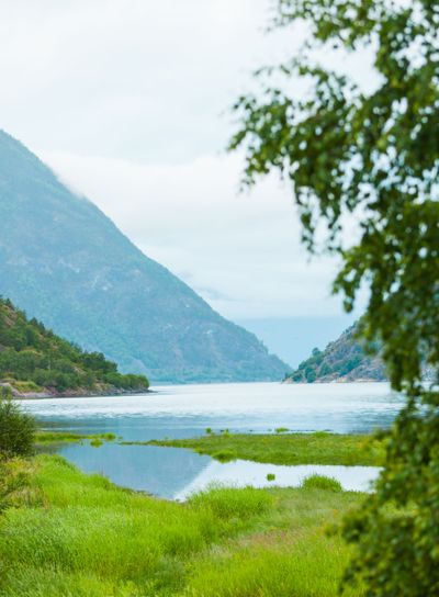 Mountains and fjord Sognefjord in Norway, Scandinavia.