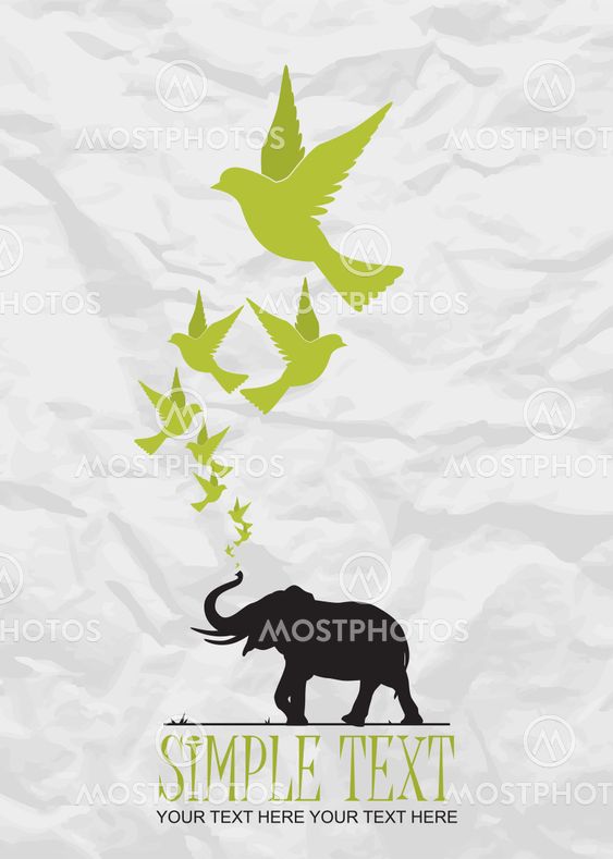Abstract vector illustration of elephant and birds.