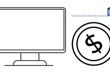 Monitor with tape measure and dollar coin highlighting...