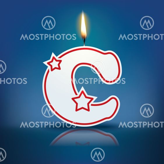 Candle letter C with flame