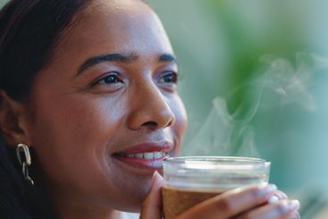 Business woman, happy or coffee at work for idea, office...