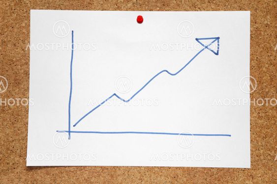 A hand drawn positive profits chart on a cork notice board.