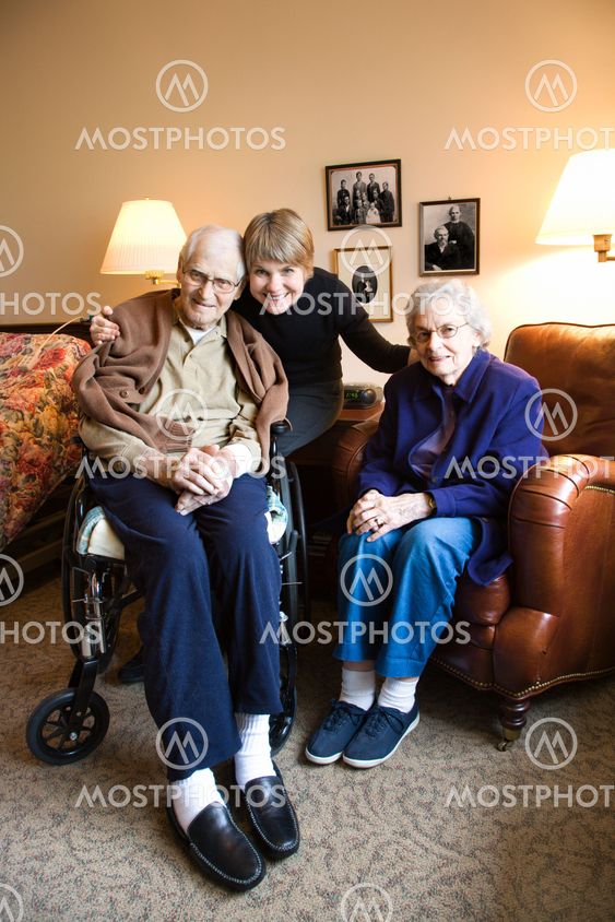 Daughter with elderly parents.