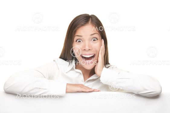 Blank sign billboard woman excited