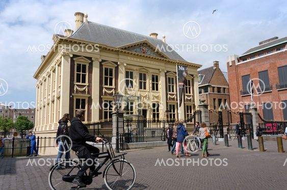 The Hague, Netherlands - May 8, 2015: Tourists visit Mauritshuis Museum in The Hague, Netherlands.