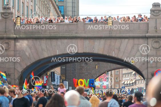 Pride parade in Stockholm and the parade going at...