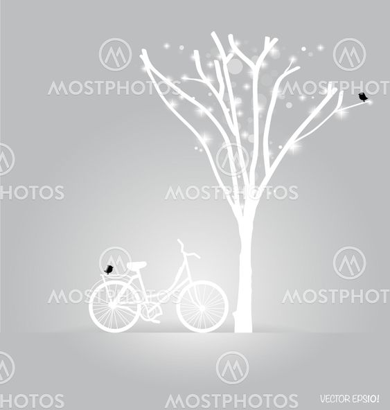 Vector background with bicycle under tree. Vector...