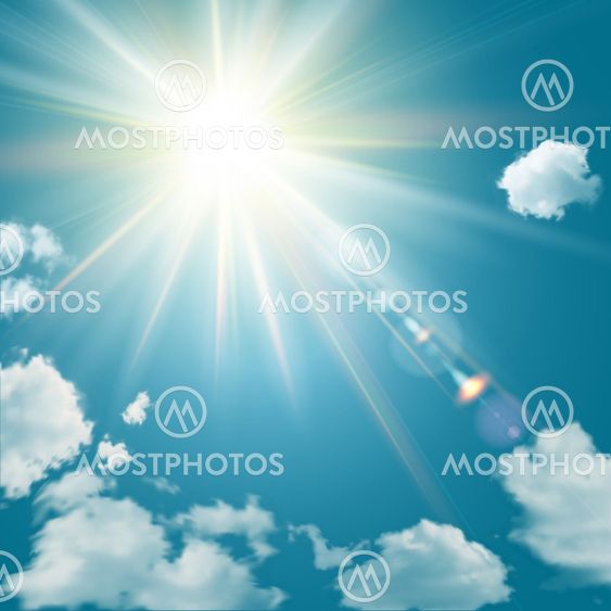 Realistic shining sun with lens flare.