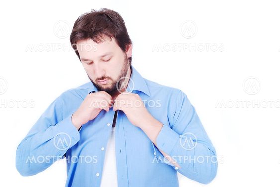White man wearing blue shirt
