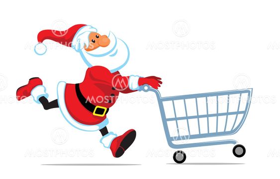 Cute cartoon santa run with empty cart