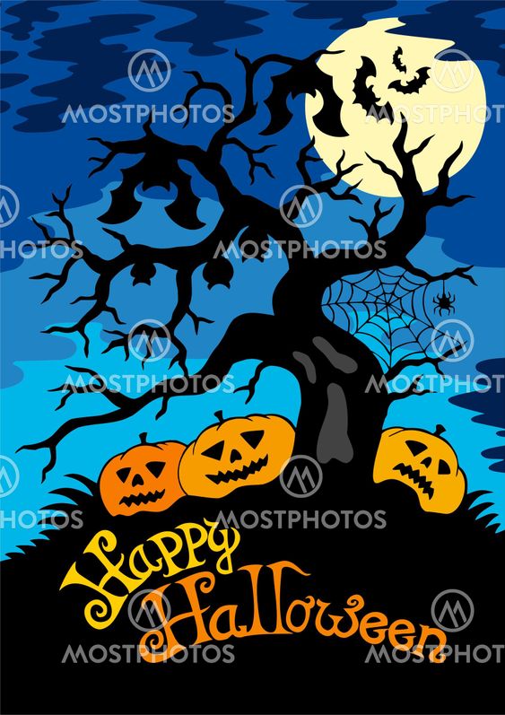 Happy Halloween theme with tree