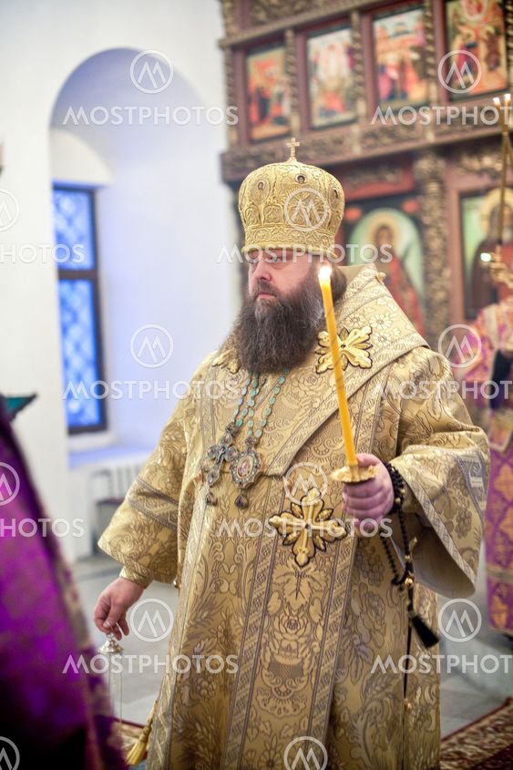 MOSCOW - MARCH 13: Orthodox liturgy with bishop Mercury in High Monastery of St Peter in Moscow on March 13, 2010 in Moscow
