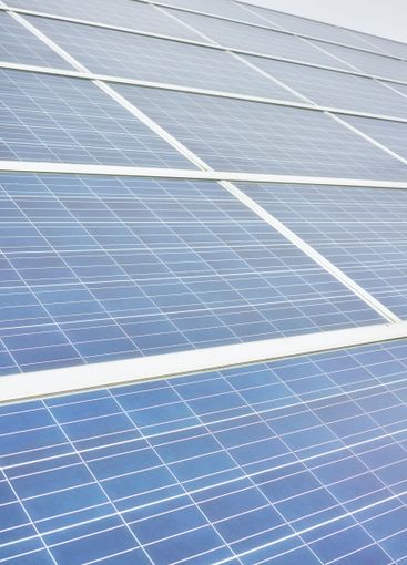 Solar panel, closeup and clean electricity in nature,...