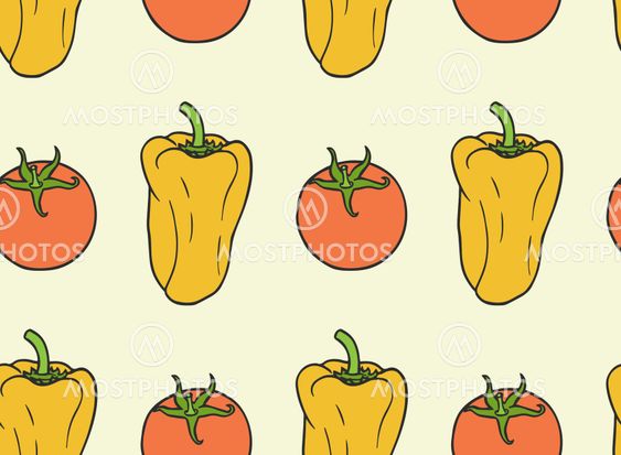 seamless pattern from vegan food - tomato, bell pepper