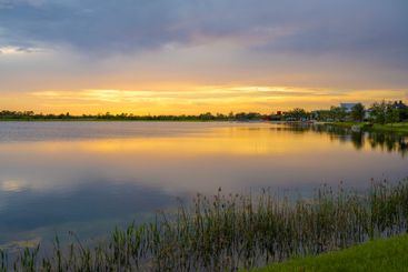 Evening landscape over lake water in southern tropical...