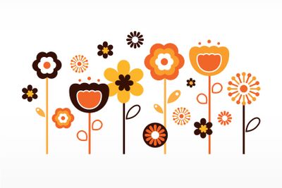 Retro spring flowers collection ( orange and brown )