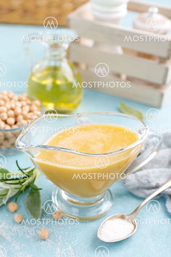Chickpea sauce, hummus with ingredients for cooking