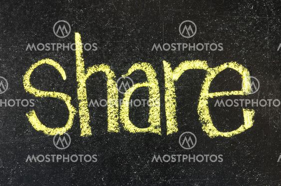 SHARE handwritten with white chalk on a blackboard