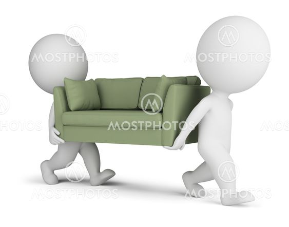 3d small people carry a sofa