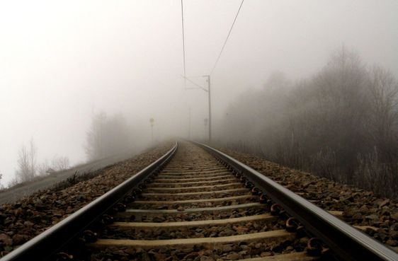 Railroad in fog