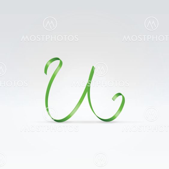 Thin green satin ribbon typeface