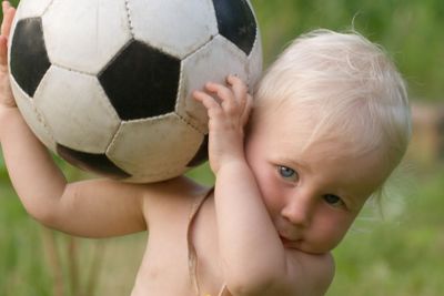 little baby with soccer ball