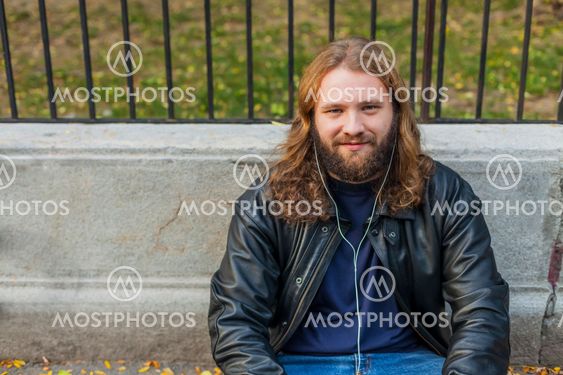 Blond Beard Young Adult Hipster Man Listening Music