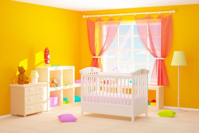baby room with floor shelves