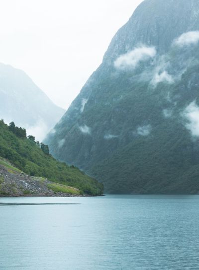 Mountains and fjord Sognefjord in Norway, Scandinavia.