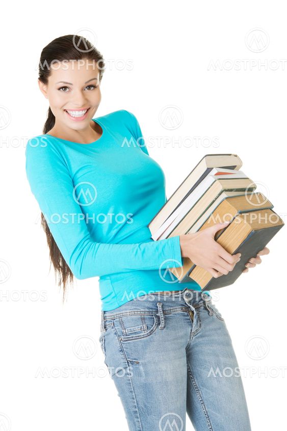 Young caucasian woman (student) with books