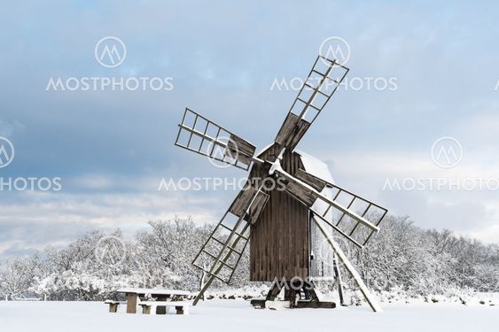 Snowy windmill view