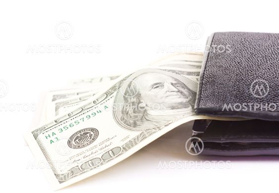 Wallet with money dollar on a white background