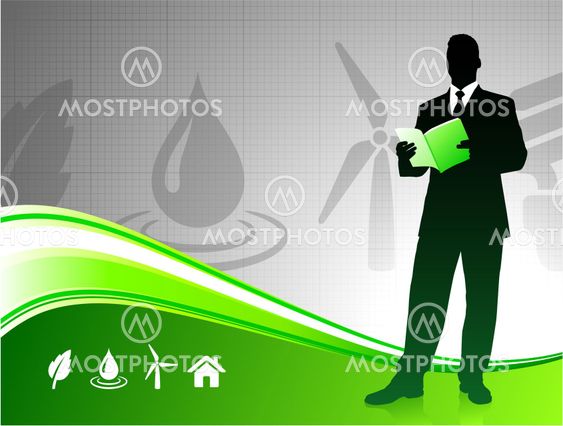 Business man on green environment background