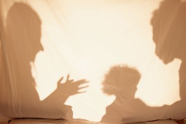 Shadow, tent and parents with kid, games and bonding...