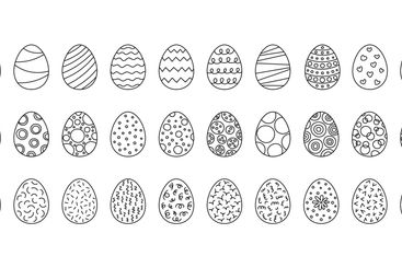 Decorated Easter eggs, line set. Egg in flat hand drawn...