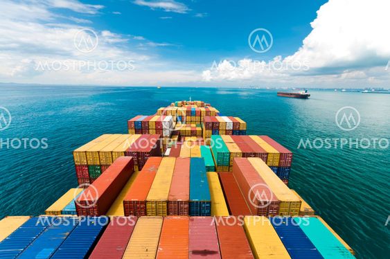 Container ship in paradise