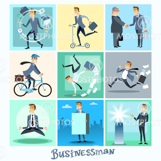 Set businessman collection business situations