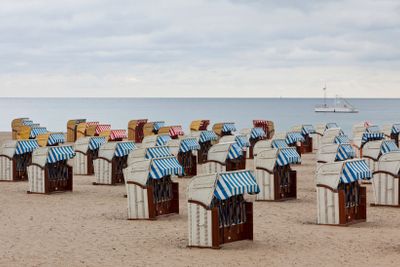 Hooded beach chairs (strandkorb) at the Baltic seacoast