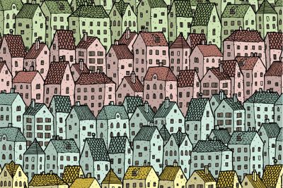 Rainbow City seamless pattern