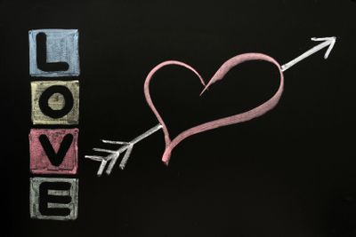 Love drawn in chalk on a chalkboard 