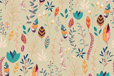 Seamless pattern design with hand drawn flowers, floral...