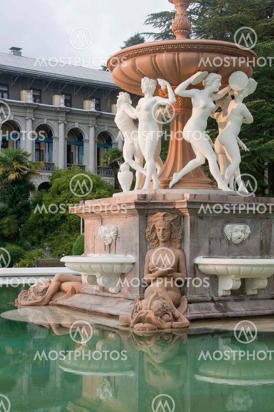 Dancing Bacchantes fontain in Sochi. Detailed.