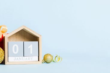 1 january. Christmas composition on colored background...