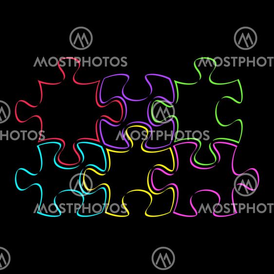 Colorful outline puzzle pieces