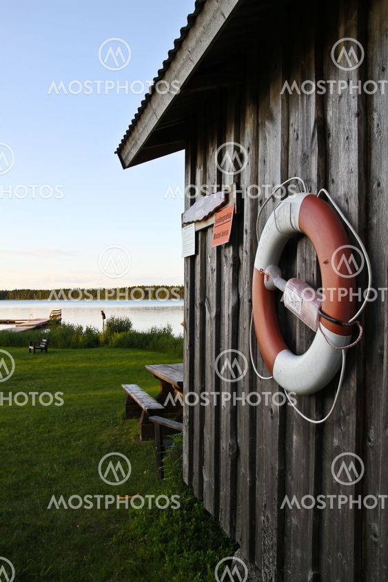 Bathing area at Lake Siljan with lifebuoy
