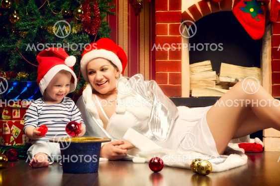 Mother and Baby Near Christmas Three