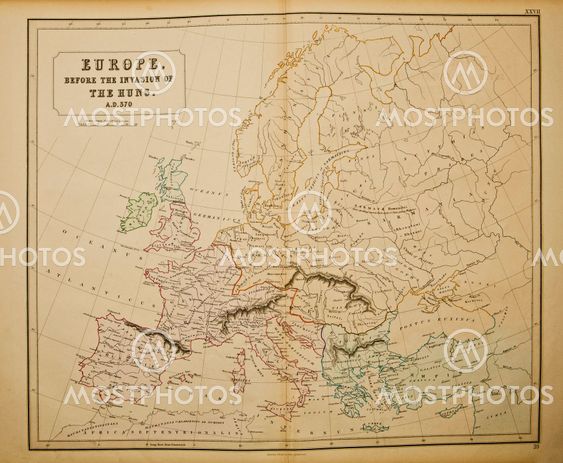 Europe. Ancient map of the world . Published by George Philip and son at London 1857 and are not subject to copyright.