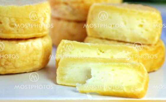 Yellow cheese of sheep at Portugal.