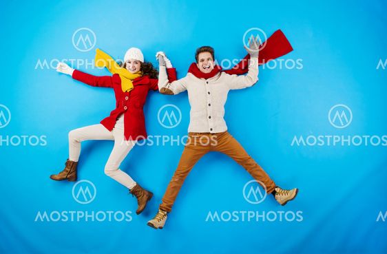 Winter couple blue background